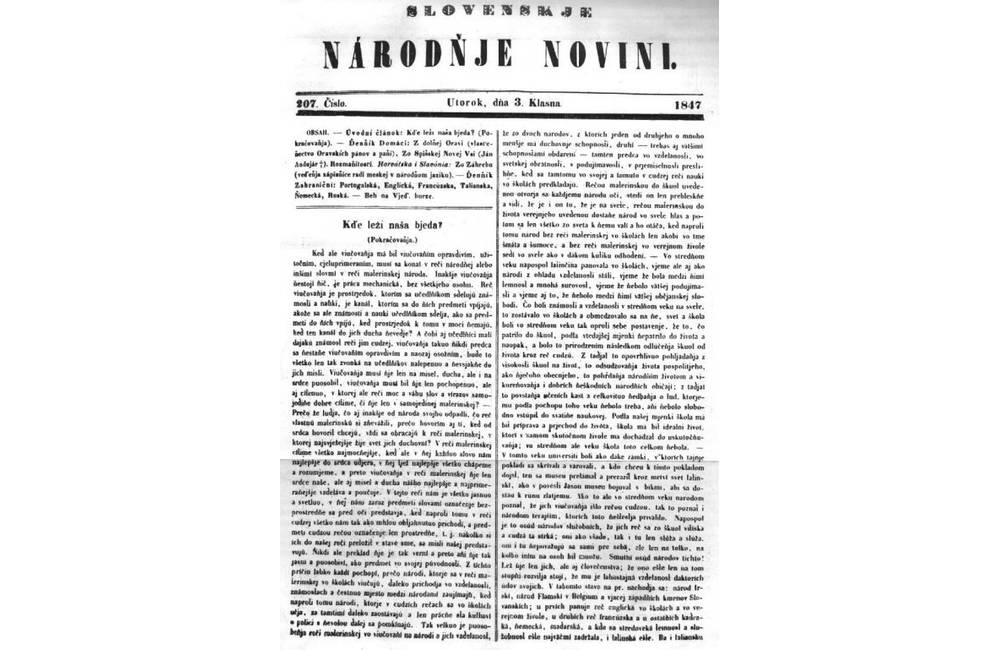 Foto: Od vydania prvého čísla Slovenskích národních novín uplynie 170 rokov