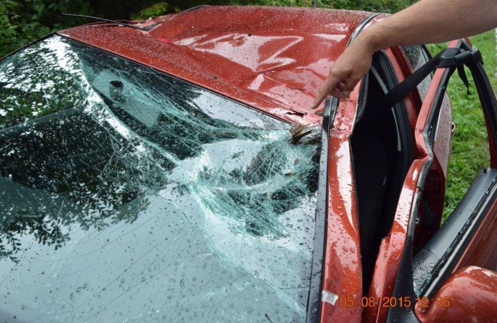 Foto: Pri Námestove spadol za hustého dažďa počas jazdy na auto strom. Vodič je ťažko zranený