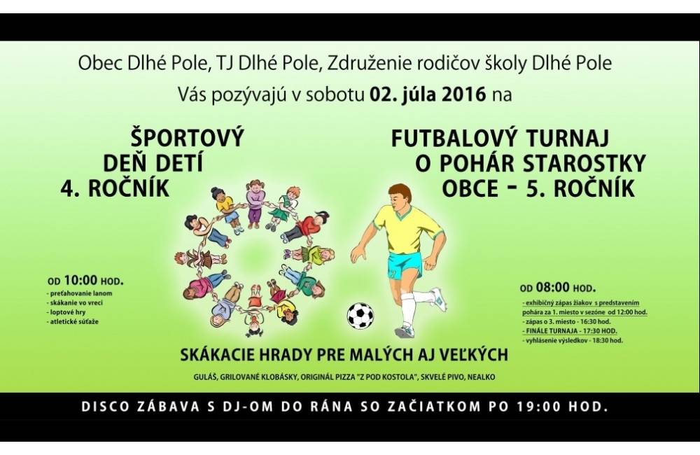 V Dlhom Poli sa bude konať Športový deň detí a Futbalový turnaj o pohár starostky obce