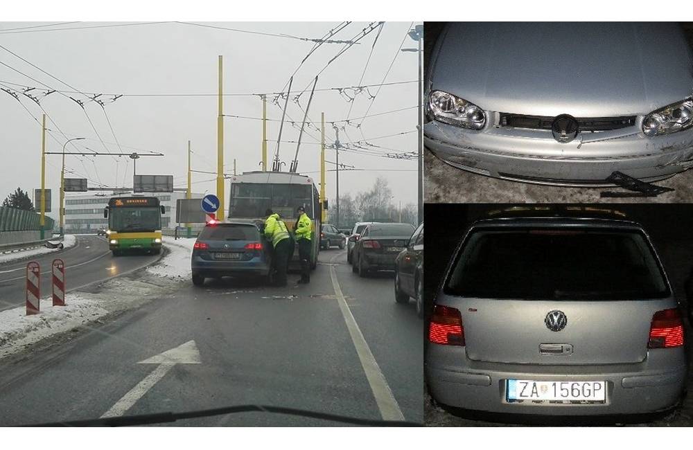 Foto: Neznámy vodič na striebornom VW Golf spôsobil 3 nehody, narazil do trolejbusu a ušiel