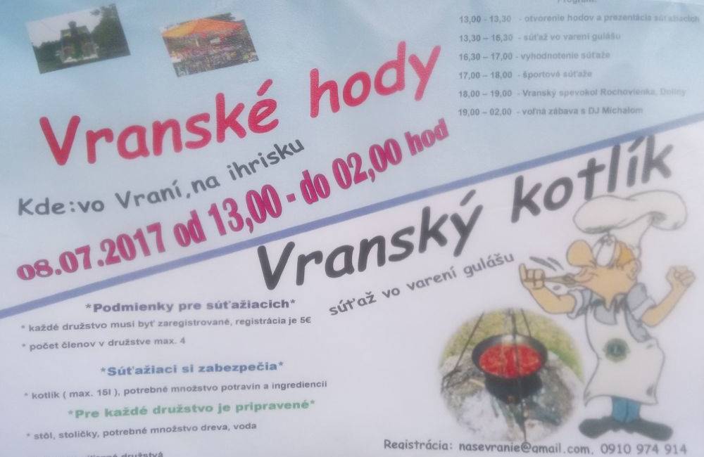 Foto: Pozvánka na Vranské hody 2017