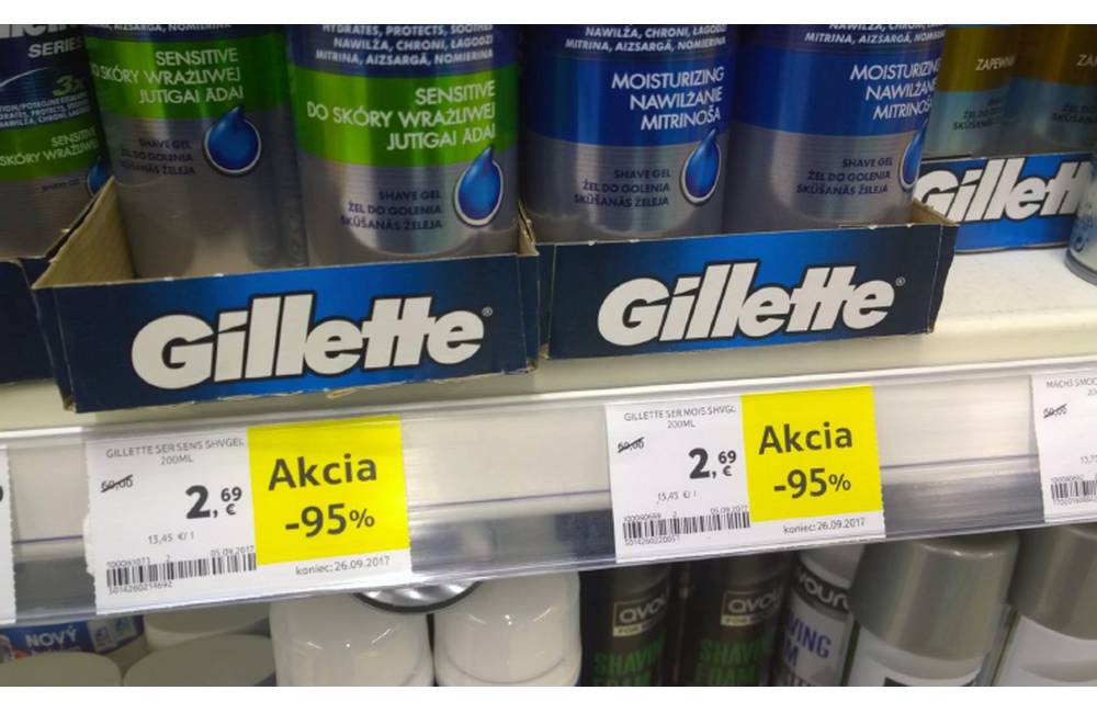 Pôvodná cena gélu na holenie bola v Tescu na Hájiku 60 eur, išlo pravdepodobne o omyl