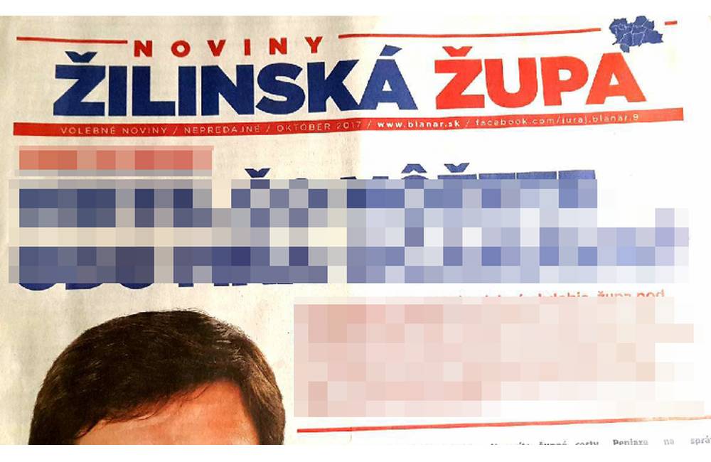 Volebné noviny s názvom "Žilinská župa" jedného z kandidátov nefinancuje ŽSK