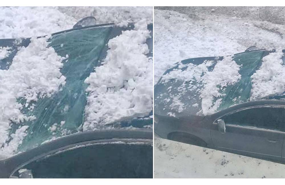 POZOR: Zo striech v Žiline padá ťažký sneh, jedno auto je už poškodené