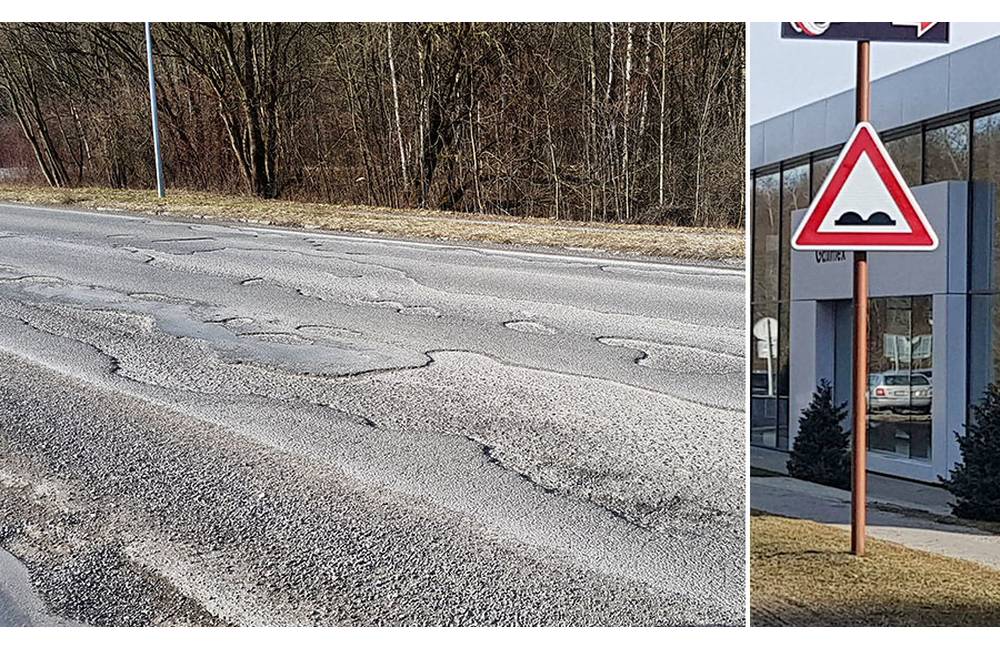 Na Rosinskej ceste sa každoročne rozpadáva asfalt, úsek označili značkou nerovnosť vozovky