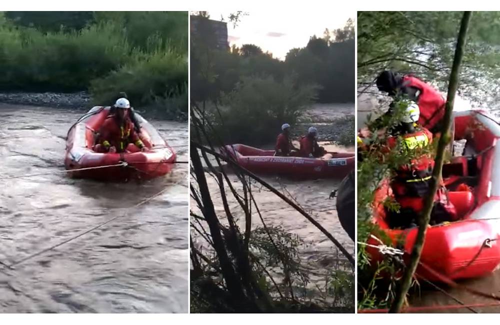 VIDEO: Rybári uviazli na rieke Kysuca po tom, čo sa zdvihla hladina vody, na breh im pomohli hasiči