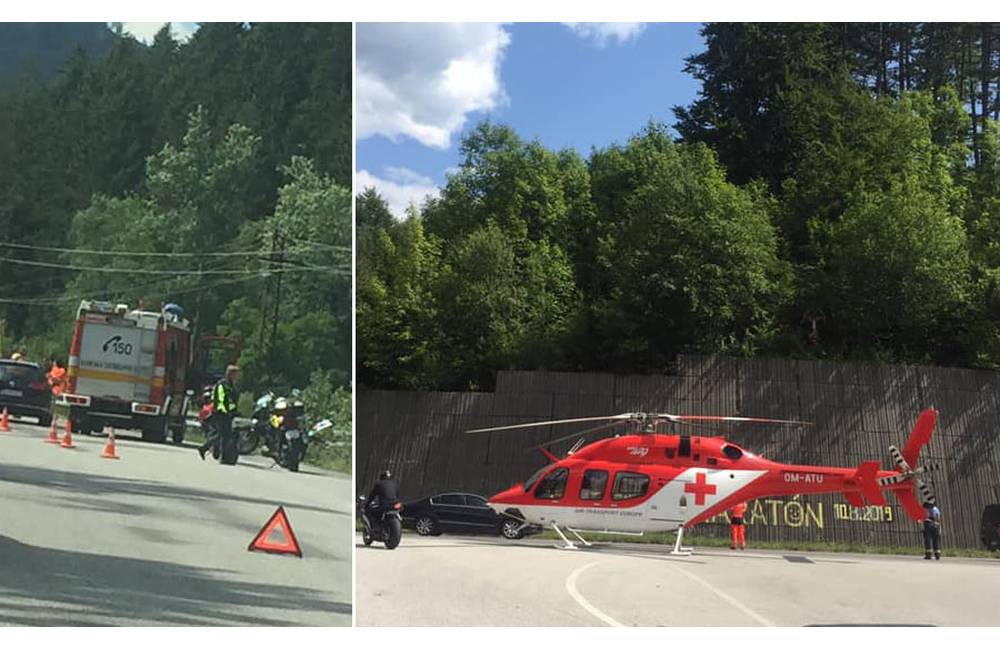 Foto: AKTUÁLNE: Pri odbočke na Čičmany došlo k nehode motorkára s osobným autom, zasahuje vrtuľník