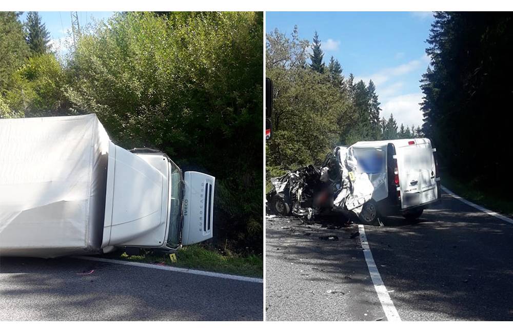 Na Liptove došlo k zrážke nákladného auta s dodávkou, jeden z vodičov nehodu neprežil
