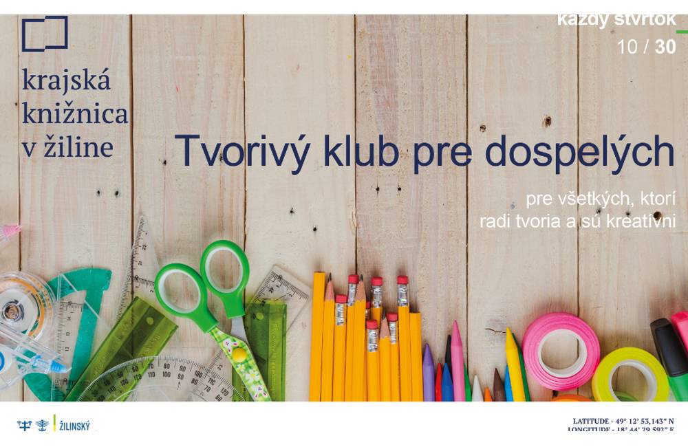 Krajská knižnica v Žiline pozýva na Tvorivý klub pre dospelých - už vo štvrtok 21. novembra