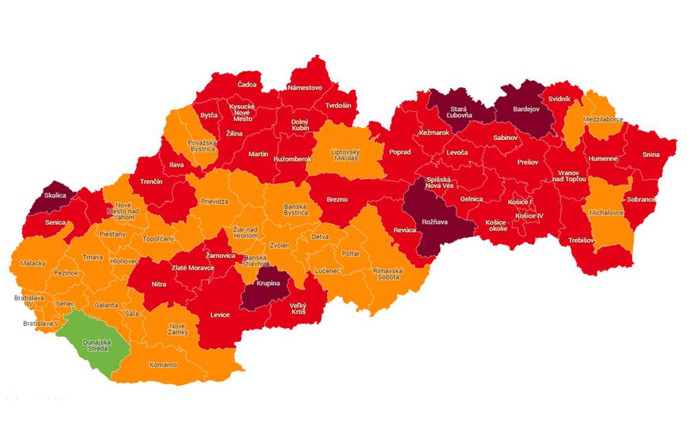 Žilinský kraj bude od pondelka červený v deviatich okresoch, oranžové zostanú len Turčianske Teplice a Liptovský Mikuláš