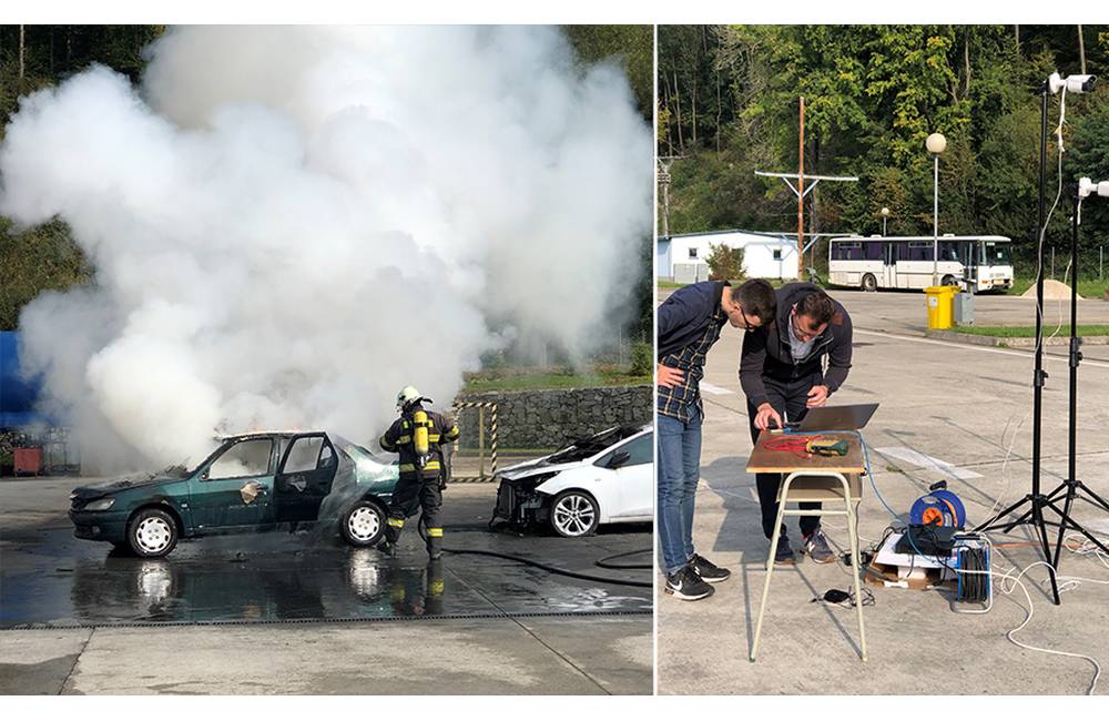 Na Žilinskej univerzite v Žiline testovali detekčnú schopnosť termovíznych kamier pri požiari automobilu
