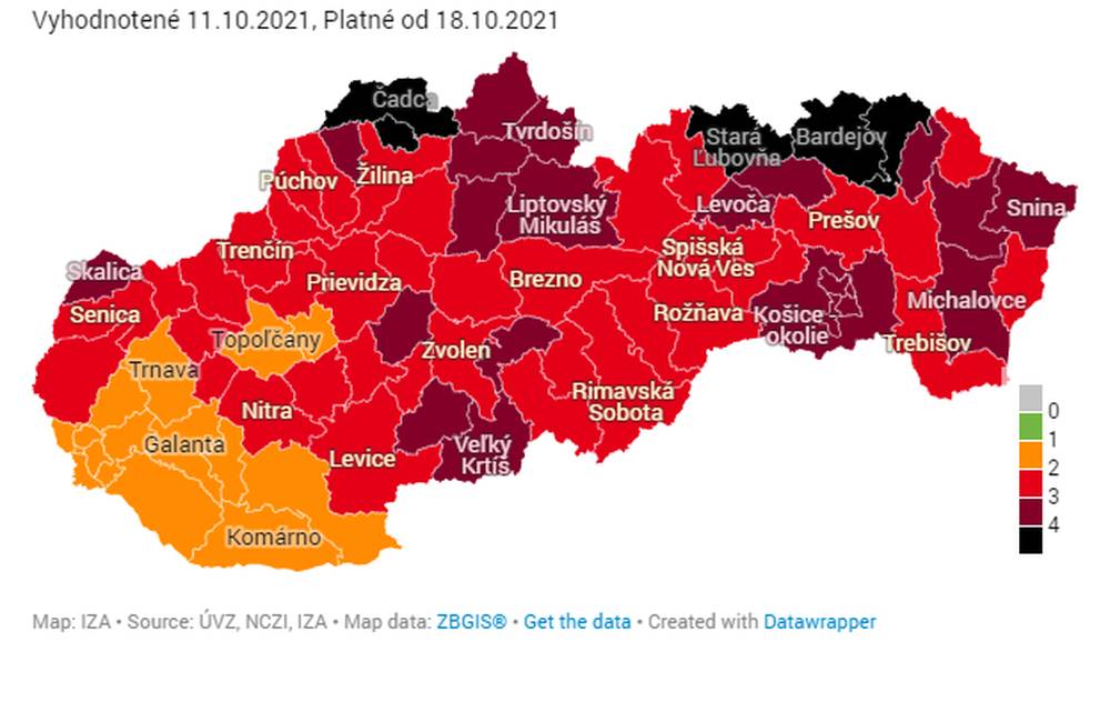 Okresy Čadca a Kysucké Nové Mesto budú od budúceho týždňa čierne, Žilina zostáva červená 