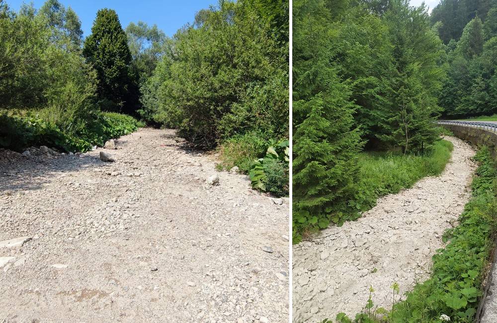 Foto: Extrémne sucho zasiahlo aj Rajeckú dolinu, z rieky Rajčianka zostalo len prázdne vyschnuté koryto