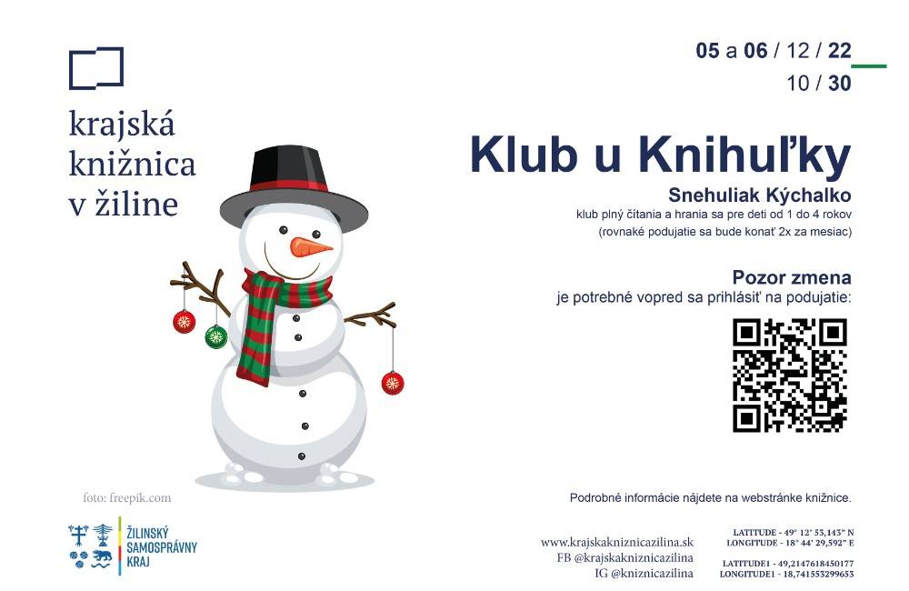 Foto: V decembri sa na deti v Krajskej knižnici v Žiline teší uzimený snehuliak Kýchalko