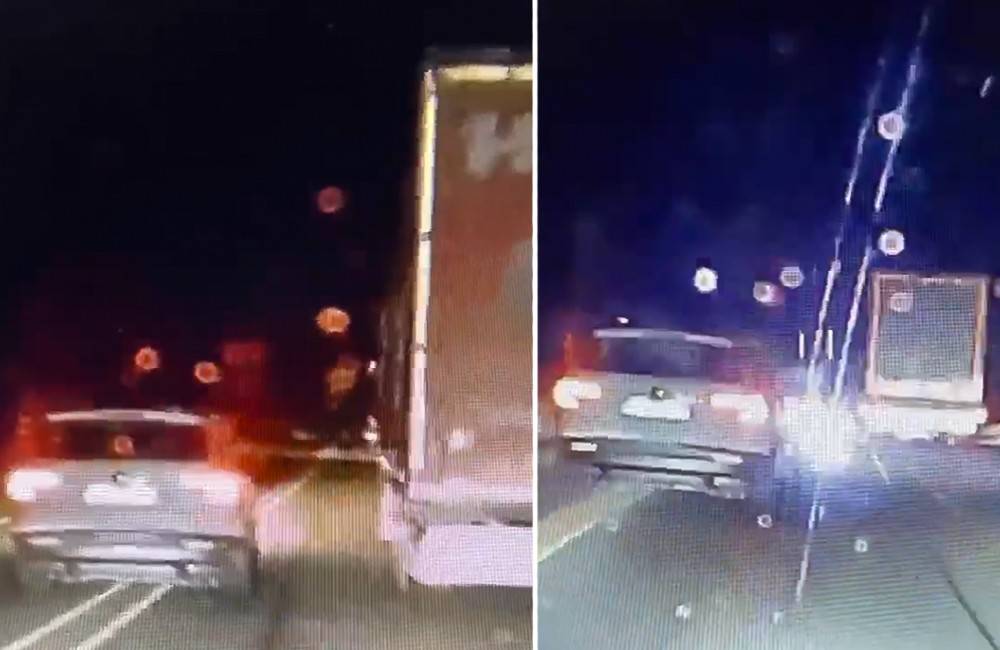 Foto: VIDEO: Kamión pod Strečnom vytlačil osobné auto do protismeru, v návrate mu bránil deliaci pás