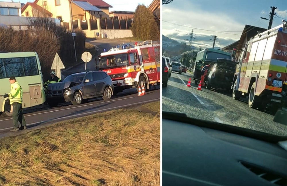 Foto: VIDEO: Osobné auto na Orave narazilo do autobusu, pri nehode došlo ku zraneniam