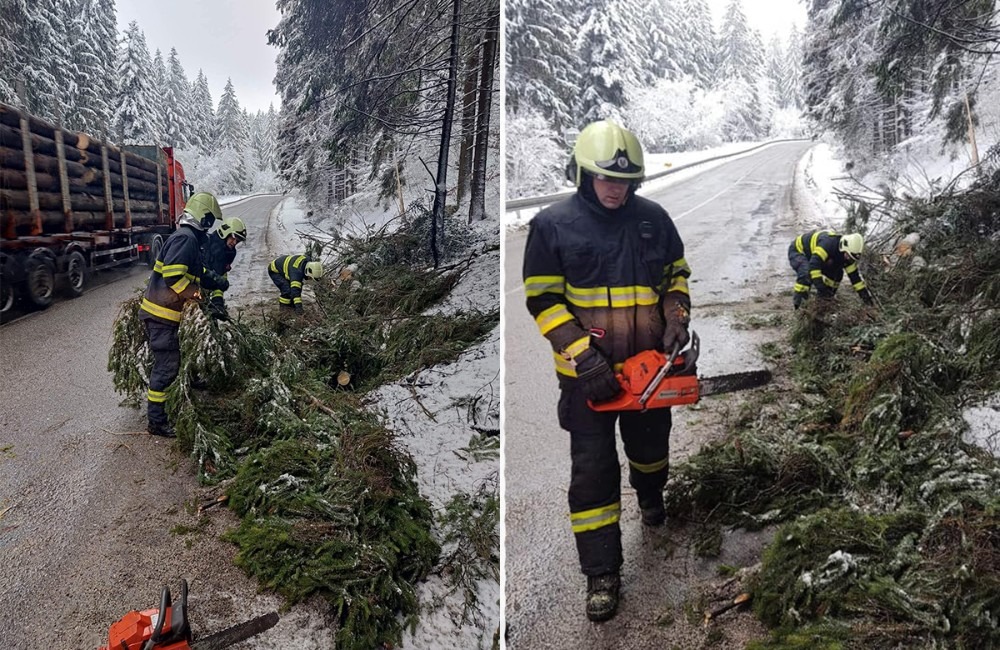 Foto: FOTO: Spadnutý strom zablokoval hlavný ťah pri obci Turček, hasiči ho odstránili do hodiny
