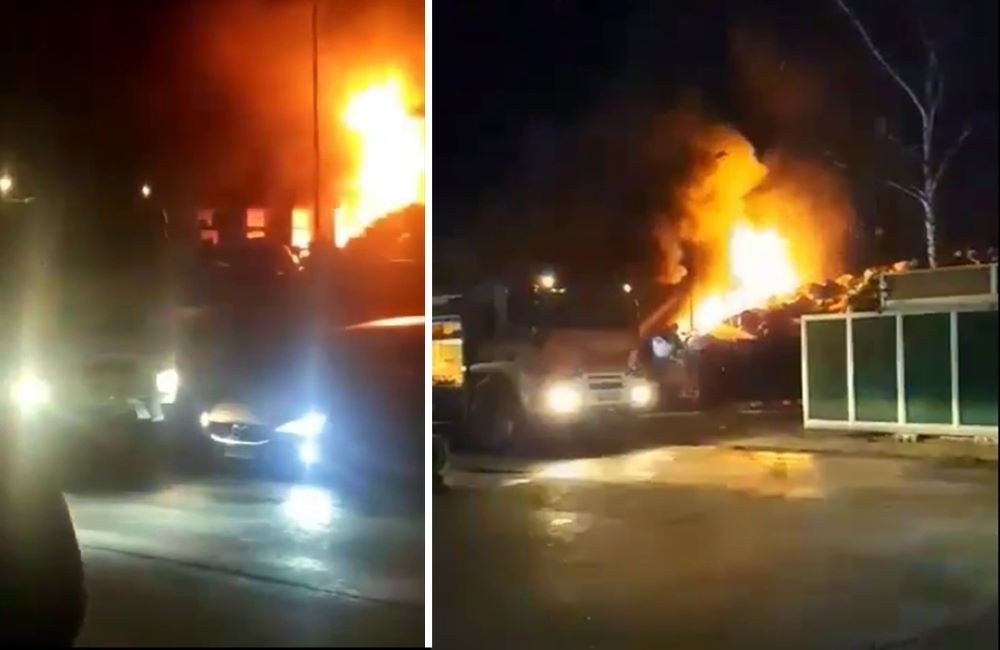Foto: VIDEO: V Hornom Hričove vypukol masívny požiar skladov, zasahuje až 12 hasičských vozidiel