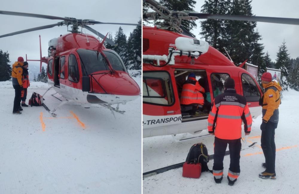 Foto: Horskí záchranári pomáhali ďalšej lyžiarke, ktorá spadla na Martinkách. Odviezol ju vrtuľník