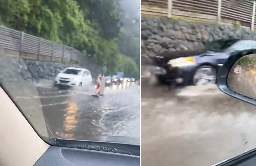 Foto: VIDEO: Cestu pod Strečnom po výdatnom daždi zatopila voda