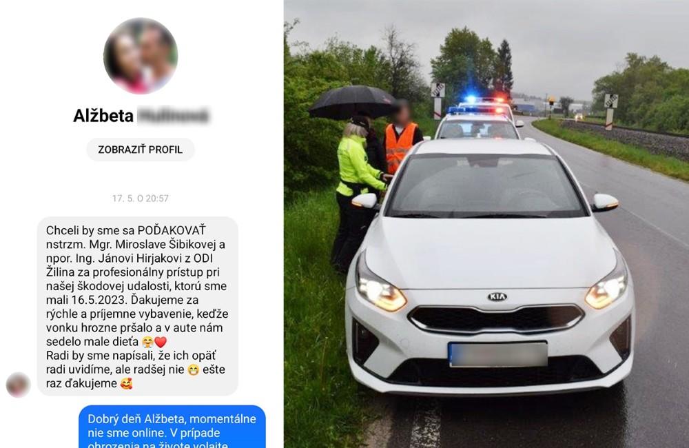 Foto: Mamička poďakovala žilinským policajtom za rýchlu pomoc pri dopravnom incidente
