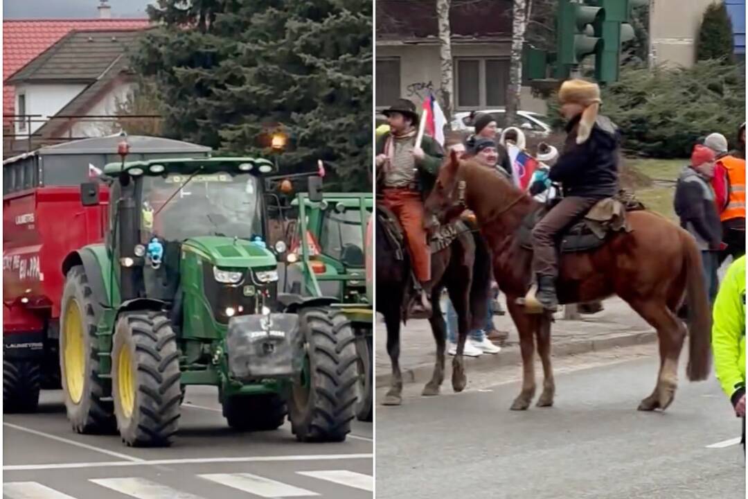 FOTO: Farmári z Oravy protestujú v traktoroch aj na koňoch. Dopravu riadi polícia