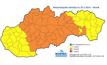 Dnes platí výstraha 2.stupňa pred búrkami s krúpami a silným dažďom