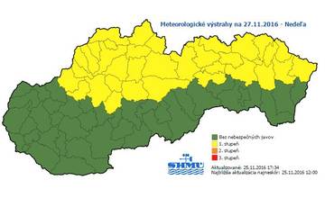 SHMÚ vydal od nedele výstrahu 1.stupňa pred snehovými jazykmi a závejmi