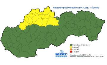 SHMÚ varuje pred poľadovicou, vydal výstrahu 1. stupňa