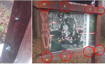 Neznámy páchateľ ukradol z konštrukcií informačných tabúľ v lesoparku takmer všetky matice