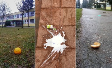 FOTO: Niektorí žiaci si nevážia jedlo, jogurty či ovocie rozhadzujú okolo základných škôl