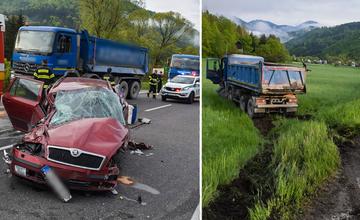 FOTO: Pri Ružomberku došlo k hromadnej nehode, zrazili sa dve nákladné a dve osobné vozidlá