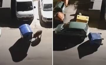 VIDEO: Diviak na Hájiku hral petang s kontajnermi, ako cieľ použil parkujúce auto