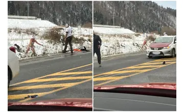 Na Liptove behá po ceste nahý muž. Jeho oblečenie leží na vozovke