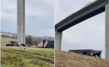 VIDEO: Unikli ďalšie zábery spadnutého kamióna z mosta na Kysuciach. Kto zaplatí prípadné škody?
