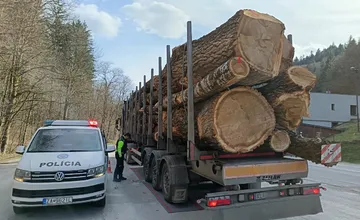 FOTO: Žilinskí policajti v jednej obci zastavili až šesť preťažených kamiónov s drevom