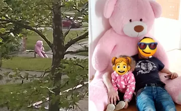 Na Hájiku sa našiel obrovský ružový medveď. Natrhnutý smutne sedel na lavičke, hľadá sa majiteľ