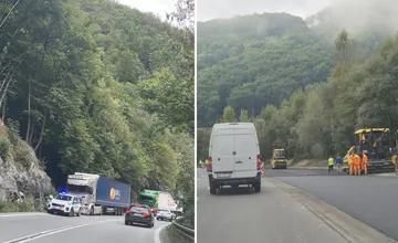 Vodiči stoja v dlhej zápche pod Strečnom aj v sobotu. Cestu blokuje kamión aj práce pri Vrútkach