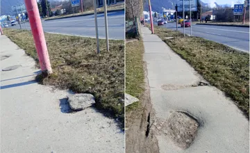 FOTO: Dieťa spadlo do diery na chodníku v Ružomberku. Mesto chce rodine ponúknuť malú kompenzáciu 