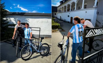 FOTO: Maradona v Čičmanoch? Muž podobný legende prekvapil návštevníkov pri odovzdávaní cyklostojanu