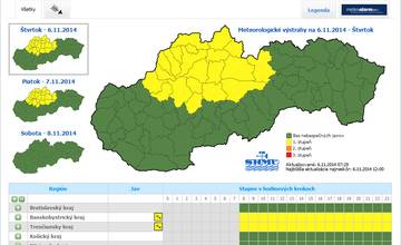 Dnes a zajtra meteorologické výstrahy I. stupňa