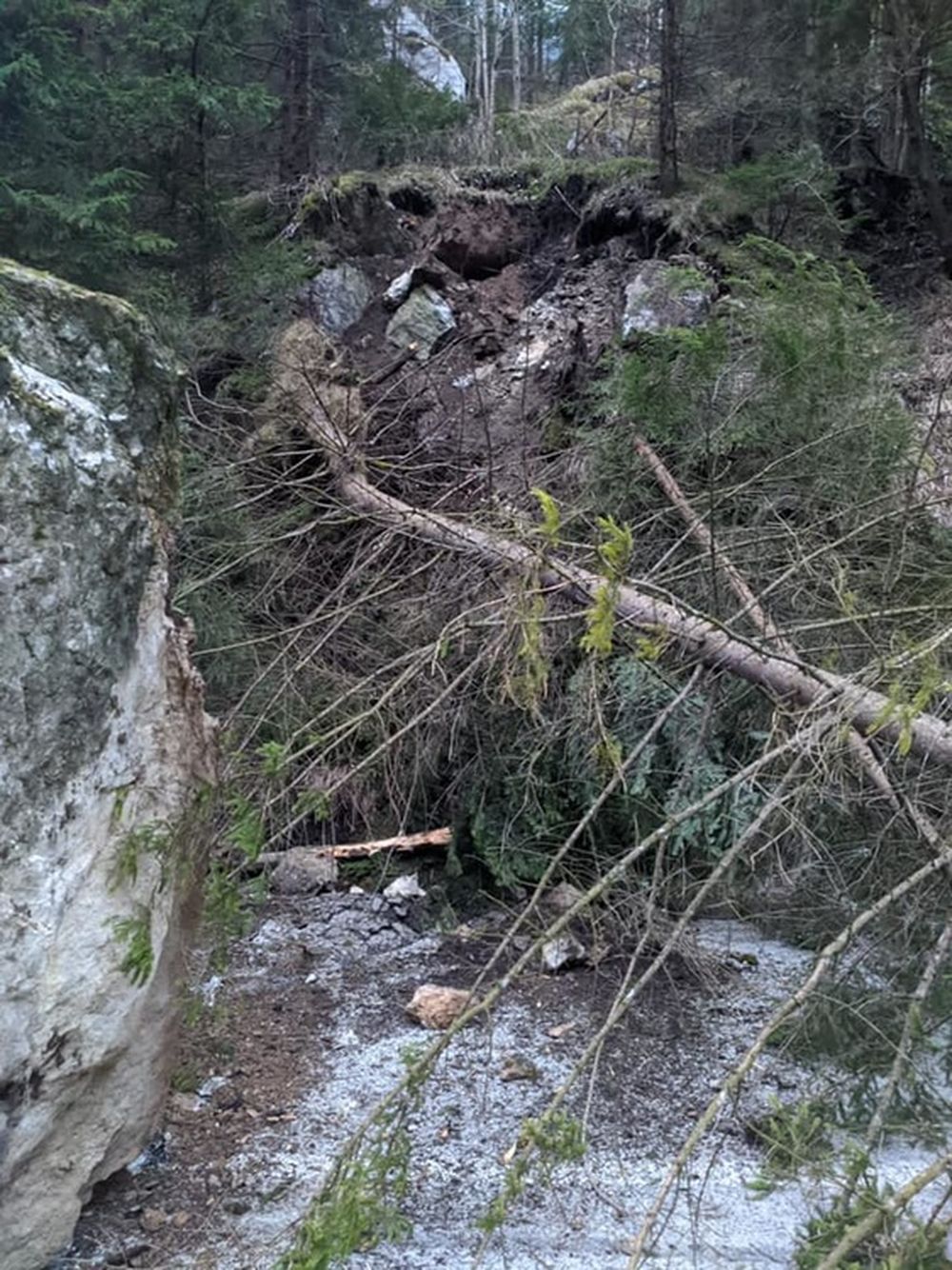 FOTO: Na prístupovej ceste do Vrátnej spadlo na vozovku kamenné bralo, foto 4